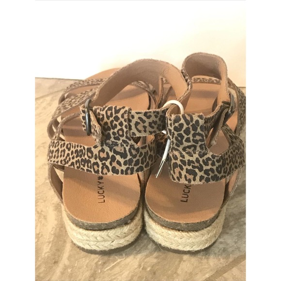 Lucky Brand Glaina Eyelash Sophia Leopard Print Suede Wedge Sandal Womens 8.5 - Picture 3 of 8